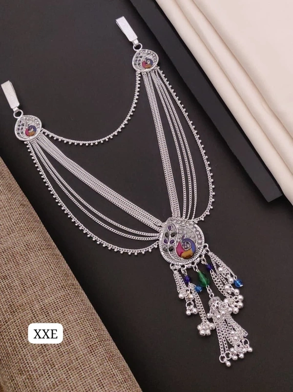 Kanaf 💫 KANAF Fancy Silver Diamond Oxodise Kandora | Traditional Multi-Layer Waist Chain | Peacock Design | Oxidised Finish | Adjustable Size