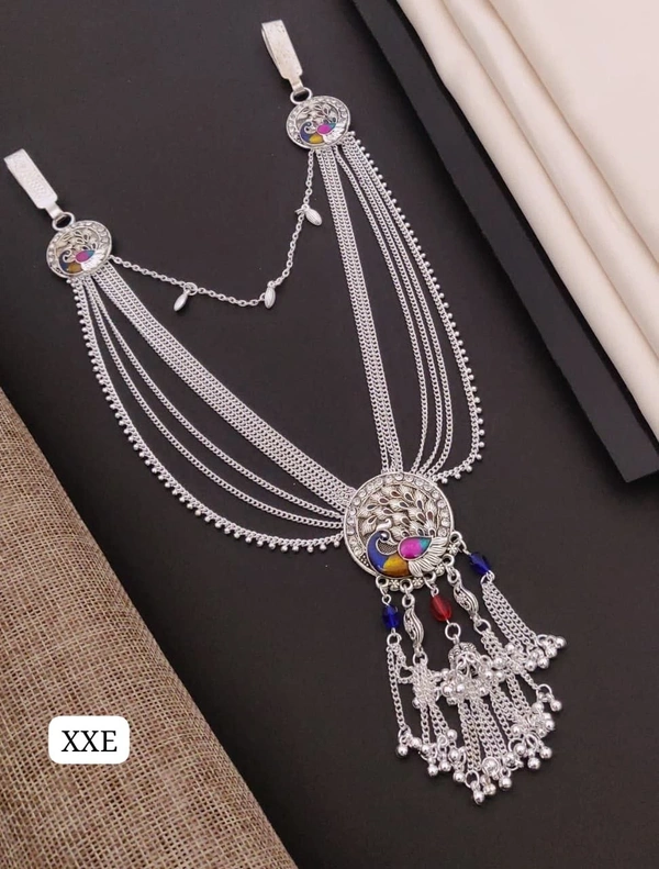 Kanaf ๐ซ KANAF Fancy Silver Diamond Oxodise Kandora | Traditional Peacock Design | Multi-Layer Waist Chain | Oxidised Finish | Adjustable Size