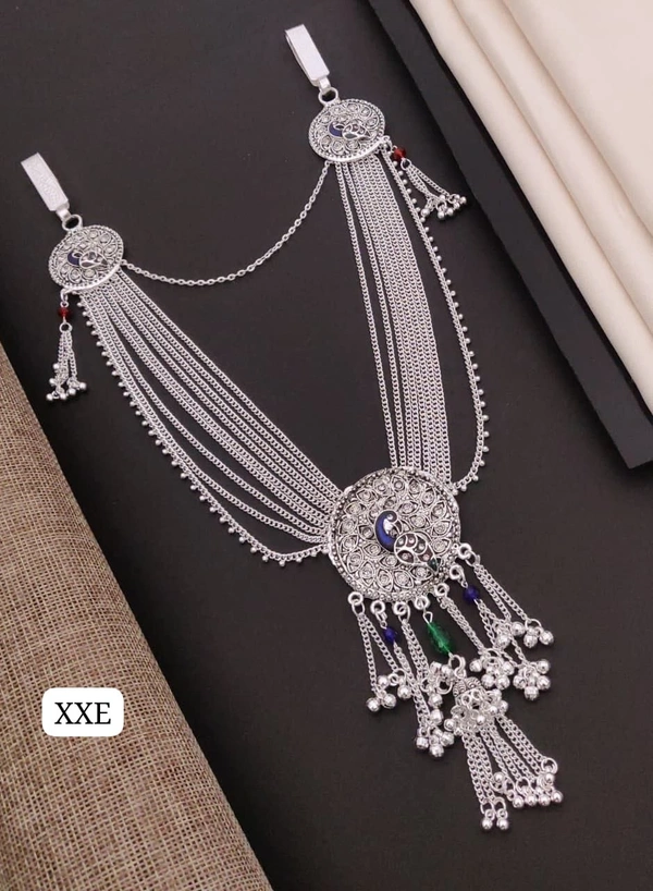 Kanaf 💫 KANAF Fancy Silver Diamond Oxodise Kandora | Multi-Layer Traditional Waist Chain | Peacock Design | Oxidised Finish | Adjustable Size