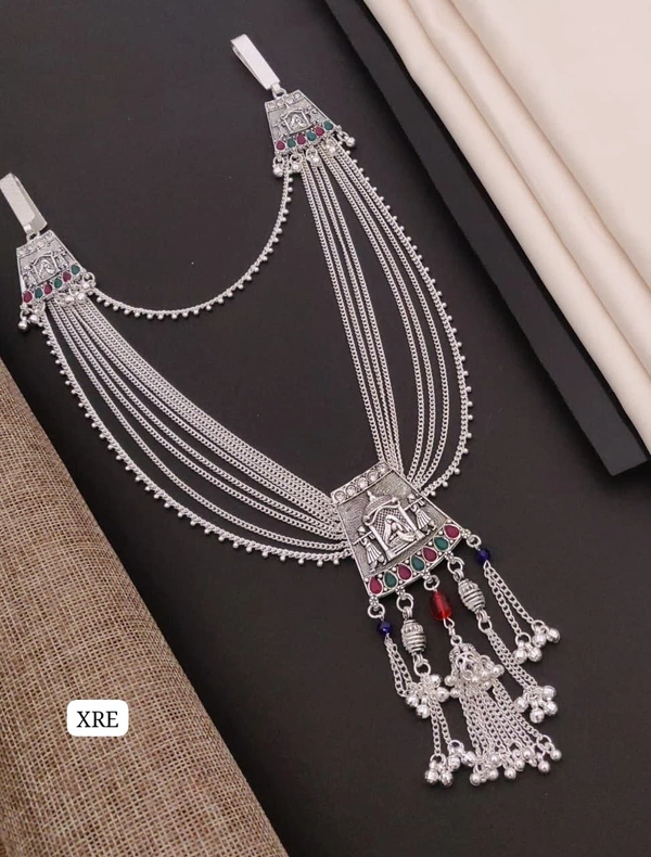 Kanaf 💠 KANAF Fancy Silver Diamond Oxidised Kandora | Traditional Rajasthani Waist Belt Necklace | Antique Silver Long Oxidised Jewellery