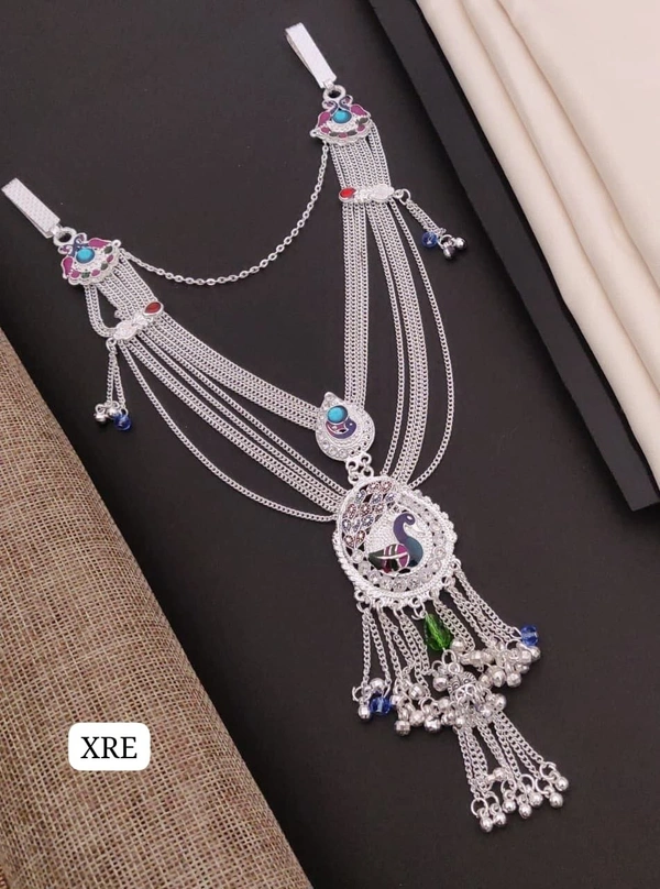 Kanaf 💠 KANAF Fancy Silver Diamond Oxidised Kandora | Elegant Peacock Design Oxidised Waist Belt | Premium Imitation Jewellery for Women