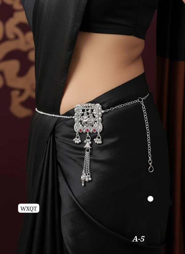 Kanaf 🖤 KANAF Silver Oxidized Waist Belt | Antique Temple Design Kandora | Traditional Saree Accessory | Model – A-5