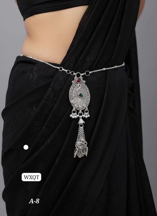 Kanaf ⚜️ KANAF Silver Oxidized Waist Belt | Antique Temple Design Kandora with Multi-Stone Detailing | Model – A-8