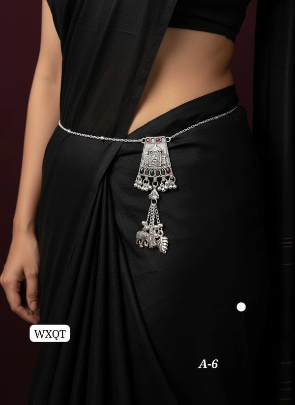 Kanaf 🩶 KANAF Silver Oxidized Waist Belt | Antique Tribal Elephant Design Kandora | Traditional Saree Accessory | Model – A-6