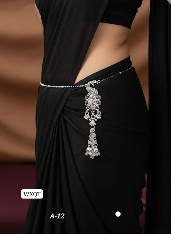 Kanaf 🩶 KANAF Silver Oxidized Waist Belt | Elegant Peacock Design Kandora | Traditional Saree Accessory | Model – A-12