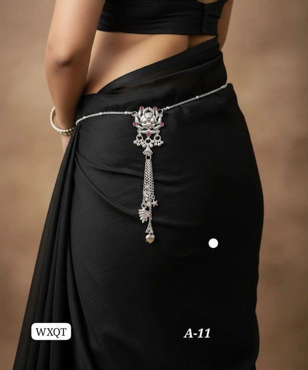 Kanaf 🩶 KANAF Silver Oxidized Waist Belt | Elegant Floral Design Kandora with Hanging Charms | Traditional Saree Accessory | Model – A-11