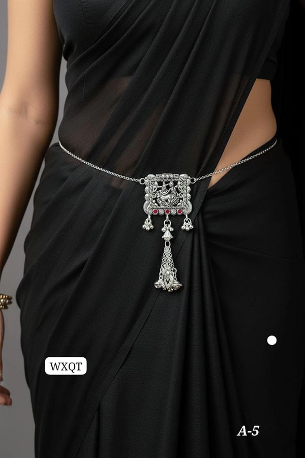 Kanaf 🩶 KANAF Silver Oxidized Waist Belt | Traditional Antique Kandora with Hanging Tassels | Model – A-5