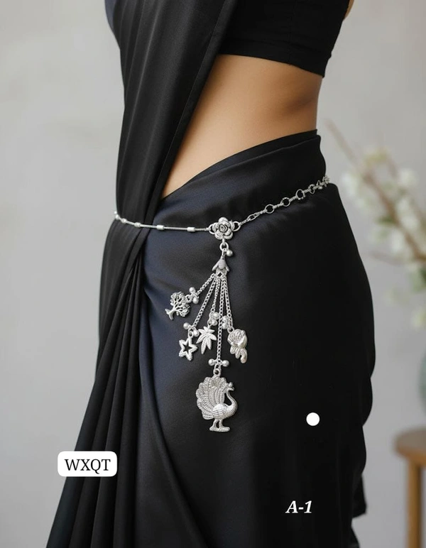 Kanaf 🩶 KANAF Silver Oxidized Waist Belt | Peacock & Charm Design Antique Kandora | Model – A-1