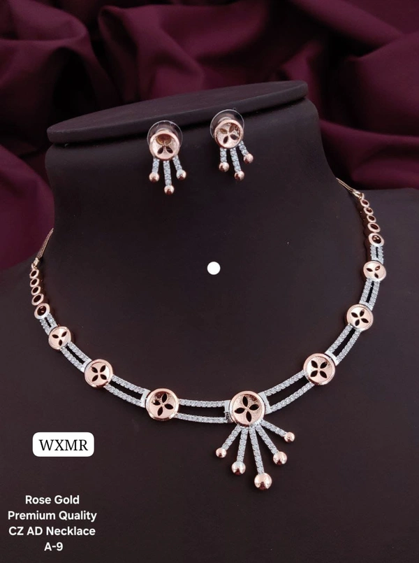 Kanaf π KANAF Rose Gold Premium Quality CZ AD Necklace Set | Elegant Party & Wedding Wear Jewellery | Model β A-9