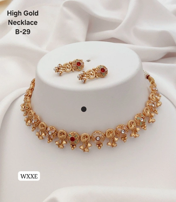 Kanaf π KANAF High Gold Plated Necklace Set | Traditional Temple Design with Pearl Drops | Model β B-29