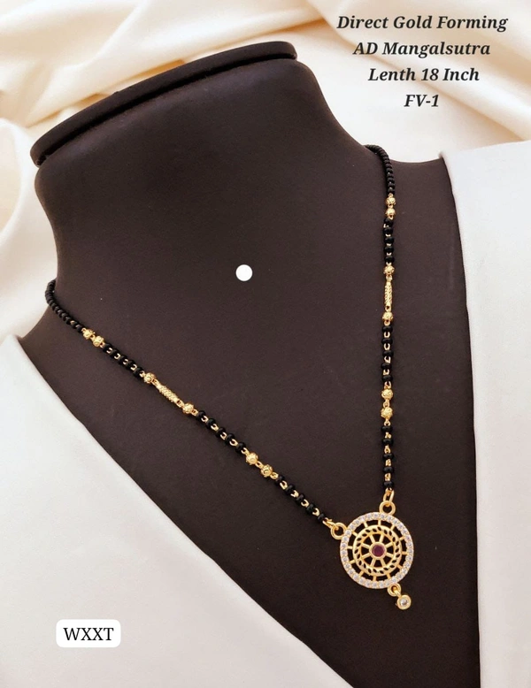 Kanaf π KANAF Direct Gold Forming AD Mangalsutra | Elegant Round Pendant Design | 18 Inch | Model β FV-1