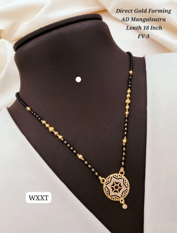 Kanaf π KANAF Direct Gold Forming AD Mangalsutra | Star Round Pendant | 18 Inch | Model FV-3