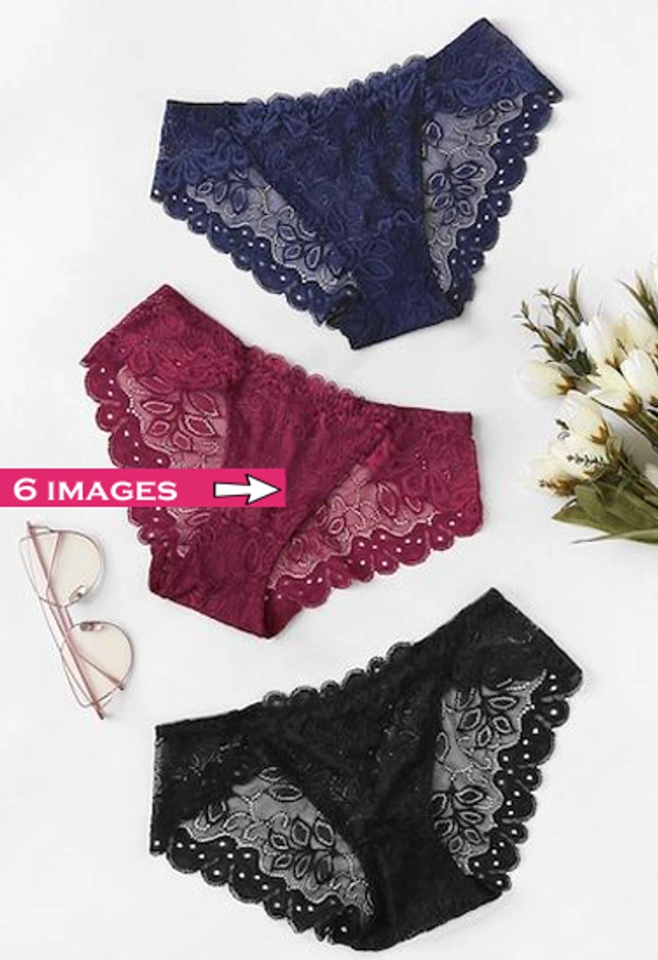 InnerFeel 3 Pack Mixed See Through Lace Hipster Panties