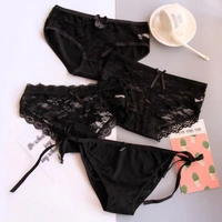 InnerFeel 4 Pieces Black Sexy Lace Nylon Panties