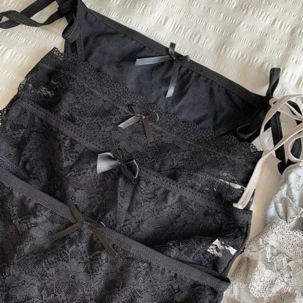 InnerFeel 4 Pieces Black Sexy Lace Nylon Panties