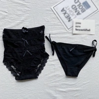 InnerFeel 4 Pieces Black Sexy Lace Nylon Panties