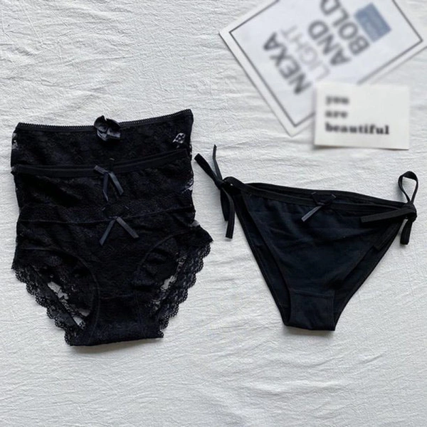 InnerFeel 4 Pieces Black Sexy Lace Nylon Panties