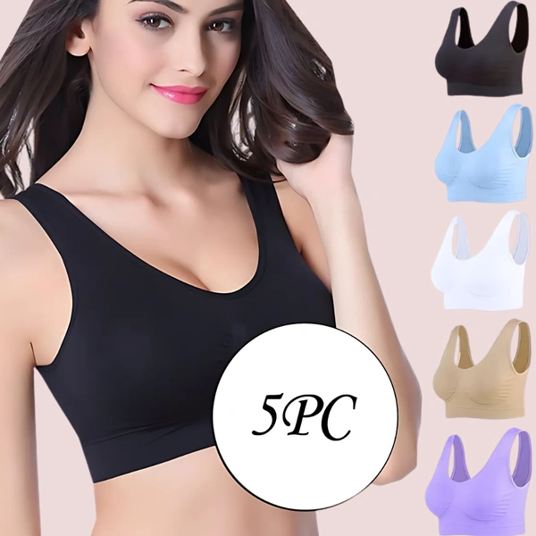 InnerFeel 5 pack medium impact Comfort Sports Bras - L, Assorted