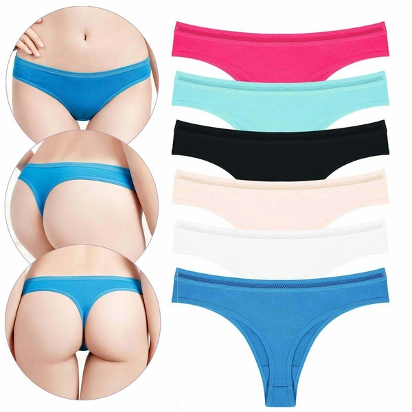 InnerFeel 6 PACK PURE COTTON THONG PANTIES - XXL, Assorted