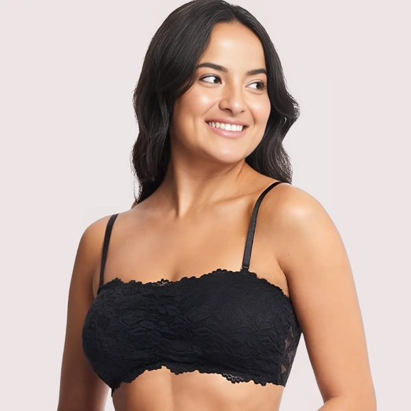 InnerFeel Adjustable Strap Tube Bra for Women (Unpadded) - Dark Black, 30B