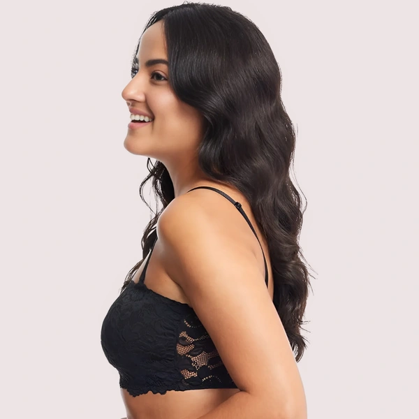InnerFeel Adjustable Strap Tube Bra for Women (Unpadded) - Dark Black, 30B