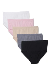 InnerFeel Beauty 5-Pack Soft Elastic Plus Size Panties+ 1 Free Bra - L, Assorted, 42