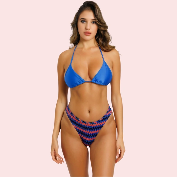 InnerFeel Cheeky Red & Blue Geometric Print Bikini Bottom (Bottom Only)