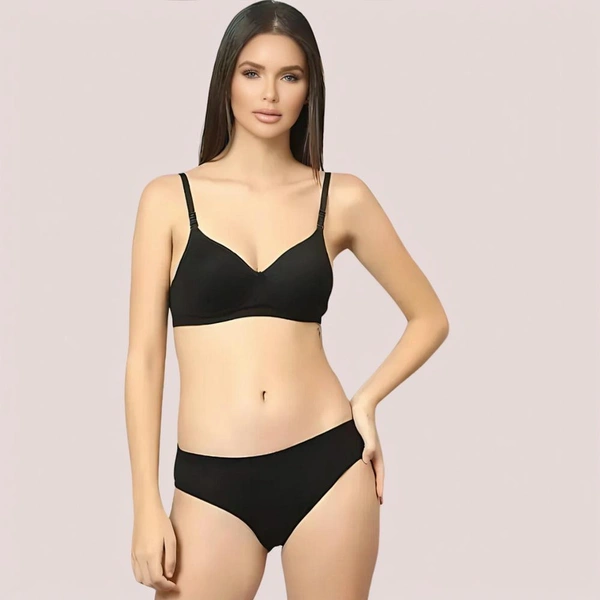 InnerFeel Cherry Hug – Black Cotton Bra & Panty Set - 36 B