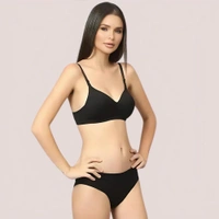 InnerFeel Cherry Hug – Black Cotton Bra & Panty Set - 36 B