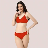 InnerFeel Cherry Hug – Red Cotton Bra & Panty Set - 30 B