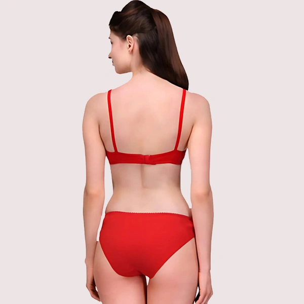 InnerFeel Comfy Red Cotton Everyday Bra Panty Set - Red, 32