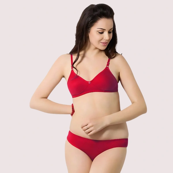 InnerFeel Cute Solid Red Pure Cotton Bra Panty Set - 32