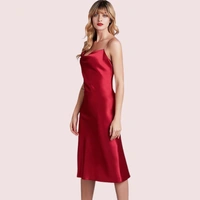 InnerFeel Elegant Cowl Neck Silk Nightgown for Comfort - M, Blush red