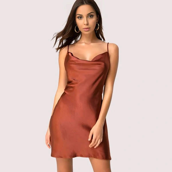 InnerFeel Elegant Dark Rust Satin Slip Dress - L, Rust