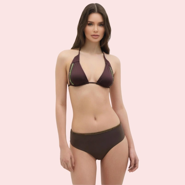 InnerFeel Espresso Dream Embellished Trim Triangle Bikini Topa (Top Only) - M