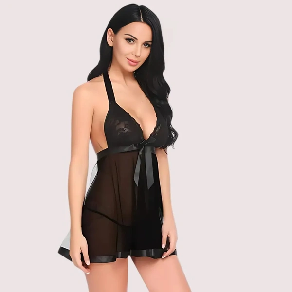 InnerFeel Flirty Sheer and Lace Chemise in Black