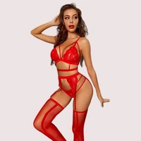 InnerFeel Floral Lace 3-Piece Lingerie Set - M, Blush red