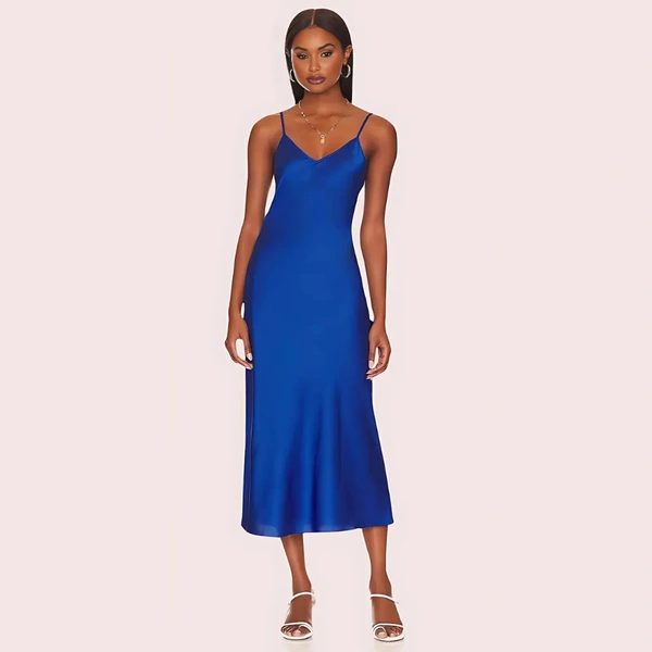 InnerFeel Glamorous Blue Satin Slip Midi Dress - 2XL, Royal Blue