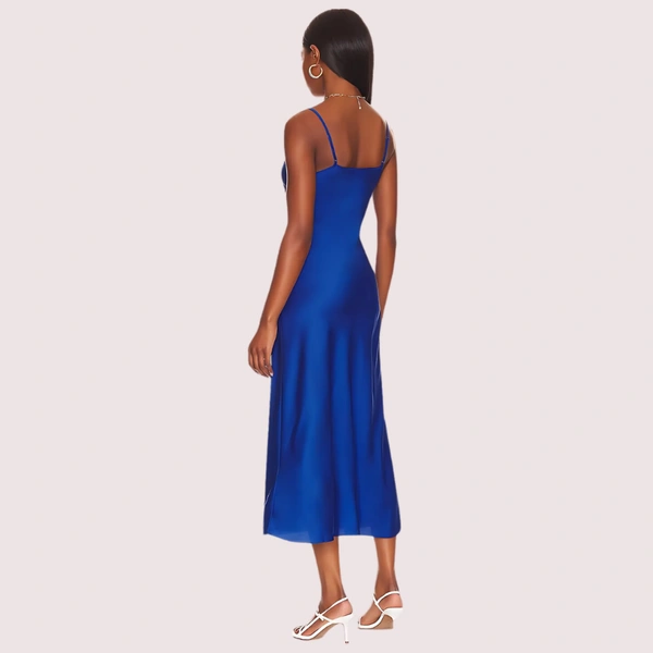InnerFeel Glamorous Blue Satin Slip Midi Dress - 2XL, Royal Blue