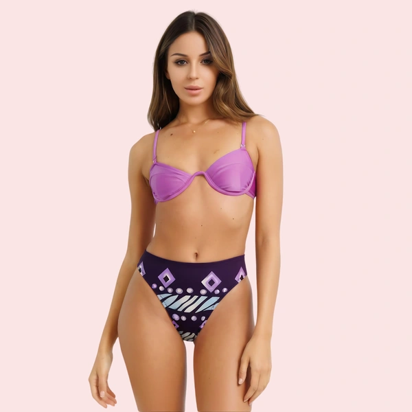 InnerFeel High-Waisted Tribal Geometric Print Bikini Bottom (Bottom Only) - M