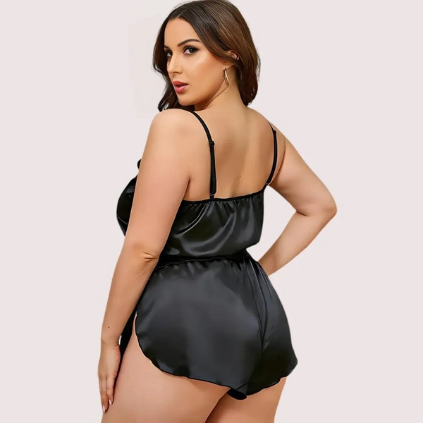 InnerFeel Luxe Lounge Cami Top & Shorts – Extra Plus Size - 2XL, Dark Black