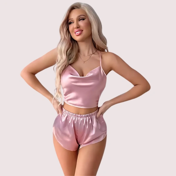 InnerFeel Luxury Silk Camisole & Shorts Set - L, Pink Peach