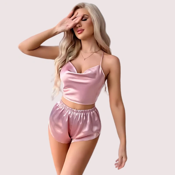 InnerFeel Luxury Silk Camisole & Shorts Set - L, Pink Peach