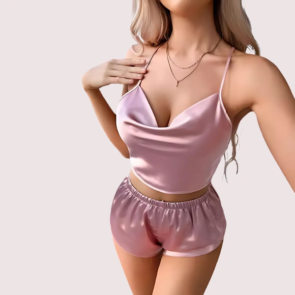 InnerFeel Luxury Silk Camisole & Shorts Set - L, Pink Peach