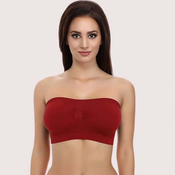 InnerFeel Maroon Magic Tube Bandeau Bra for Women - Dark Maroon, 30B