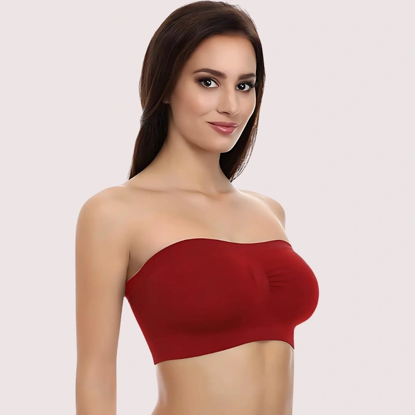 InnerFeel Maroon Magic Tube Bandeau Bra for Women - Dark Maroon, 30B