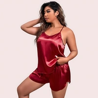 InnerFeel Midnight Glow Silk Cami & Shorts – Plus Size - 3XL, Dark Maroon