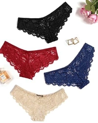 InnerFeel Mix of Colors Lace Thong Set - Pack of 4 - XL, Assorted