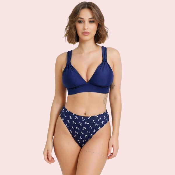 InnerFeel Nautical High-Waisted Anchor Print Bikini Bottom (Bottom Only) - M