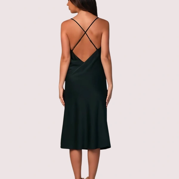 InnerFeel Navy Satin Cowl Neck Midi Dress - M, Navy Blue